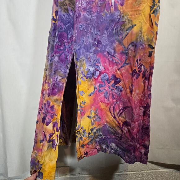 Vtg Tropical Tantrum Tie Dye Slit Maxi Beaded Dress Medium Multicolor Hawaiian - Picture 4 of 10